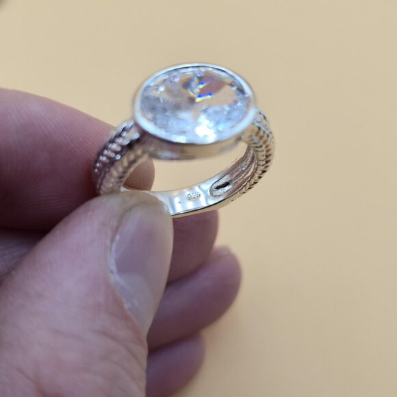 Size 7.25 Sterling Silver Quality Large Oval Cubic Zirconia Ring A4514 - Picture 6 of 9